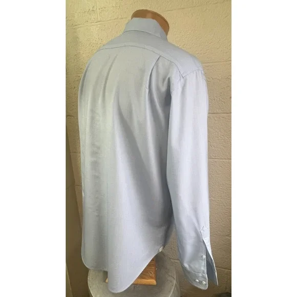 Loro Piana Dress Shirt Men Button Long Sleeve Soft Wool Blue Size Large - Picture 7 of 11